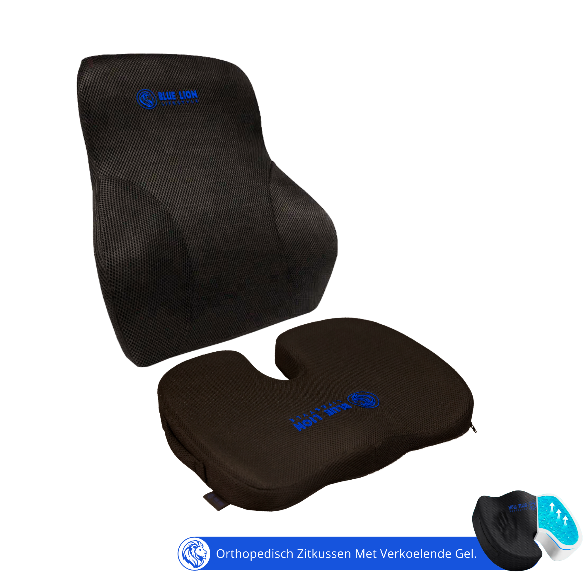 Orthopedisch zitkussen met ergonomische rugsteun - Set