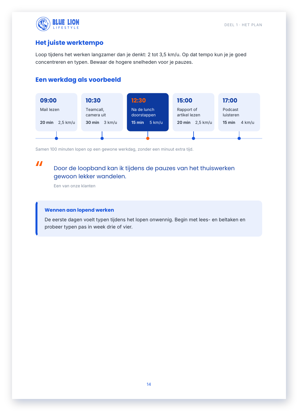 Pagina uit het e-book: lopen tijdens je werkdag